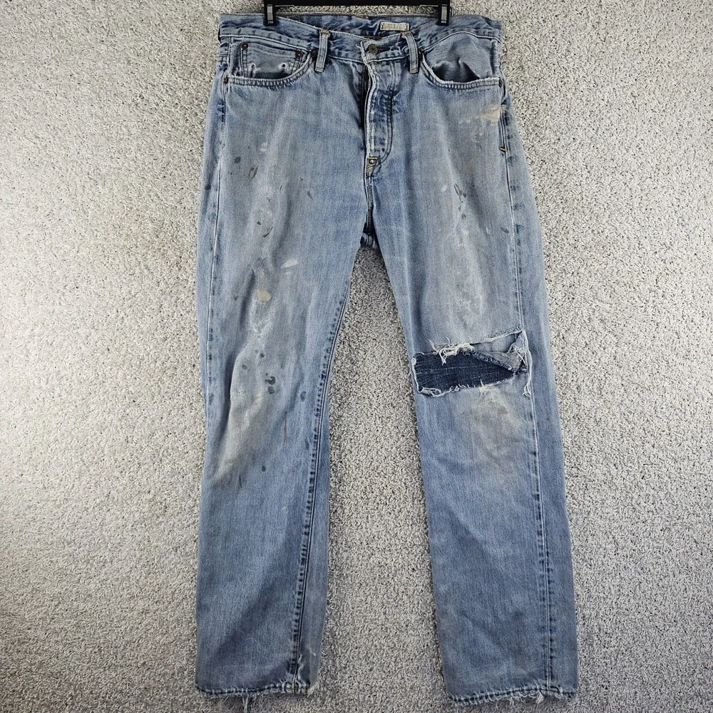 Polo Ralph Lauren Vintage Classic 67 Button Fly Denim Jeans Size 32x32 Thrashed